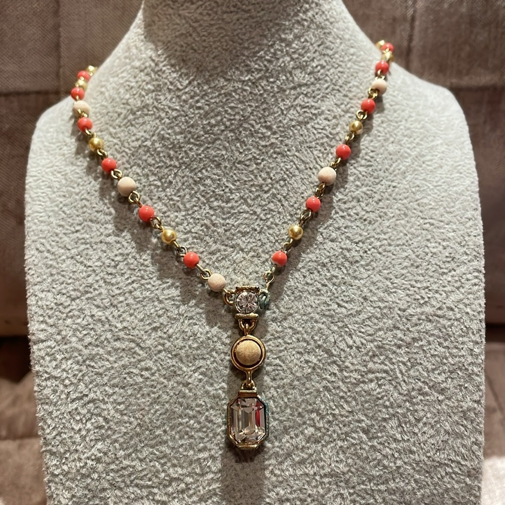 Vintage Givenchy Gold and Coral Beaded Necklace Help Rescue Me - Picture 9 of 9